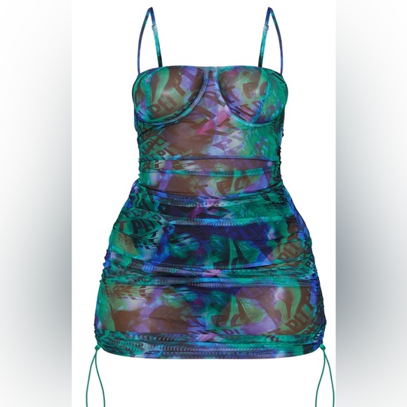 SOLD PrettyLittleThing Purple Print Sheer Mesh Dress - Picture 2 of 6